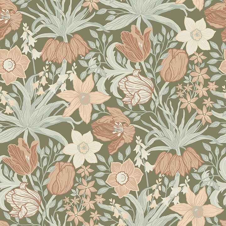 Cecilia Moss Tulip and Daffodil Wallpaper - York Wallcoverings - 4143-34029