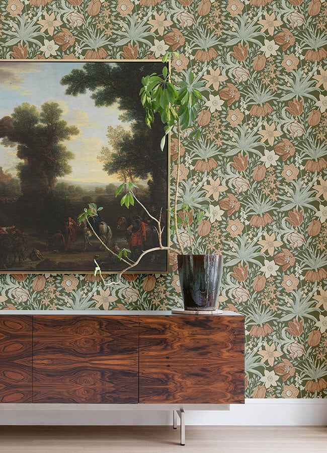 Cecilia Moss Tulip and Daffodil Wallpaper - York Wallcoverings - 4143-34029 - York Wallcoverings Wallpaper