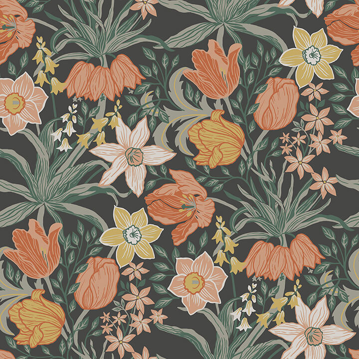 cecilia-black-tulip-and-daffodil-wallpaper-york-wallcoverings-4143-34031 - York Wallcoverings Wallpaper