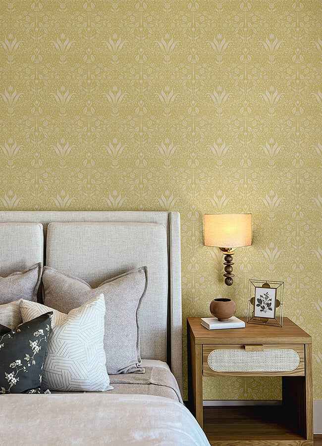 Mara Yellow Tulip Ogee Wallpaper - York Wallcoverings - 4143-34038 - York Wallcoverings Wallpaper