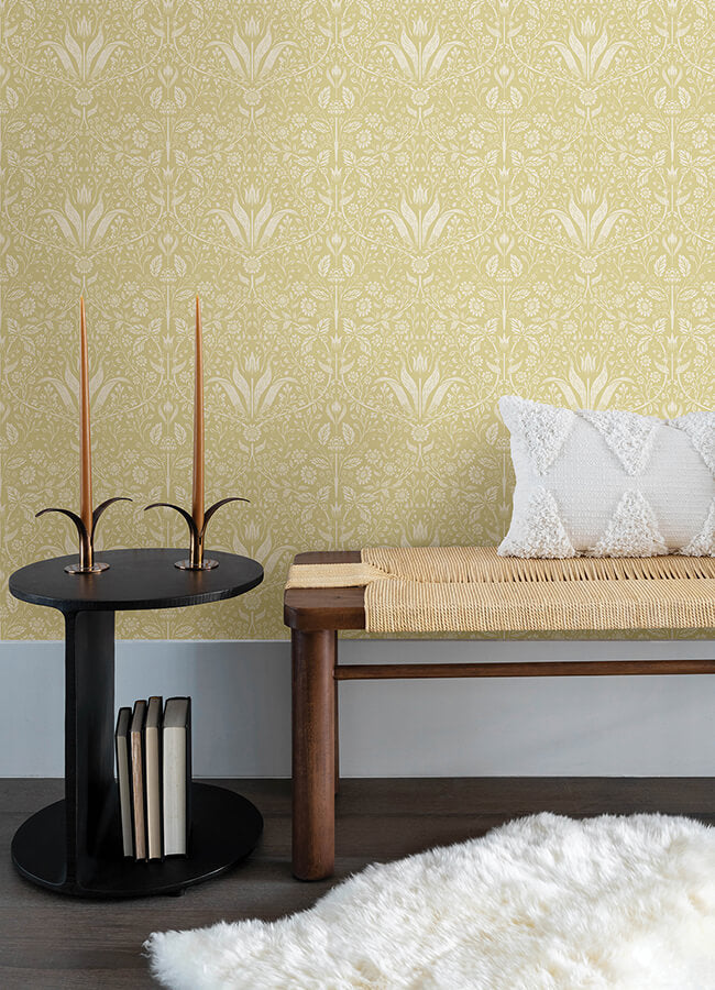 mara-yellow-tulip-ogee-wallpaper-york-wallcoverings-4143-34038 - York Wallcoverings Wallpaper
