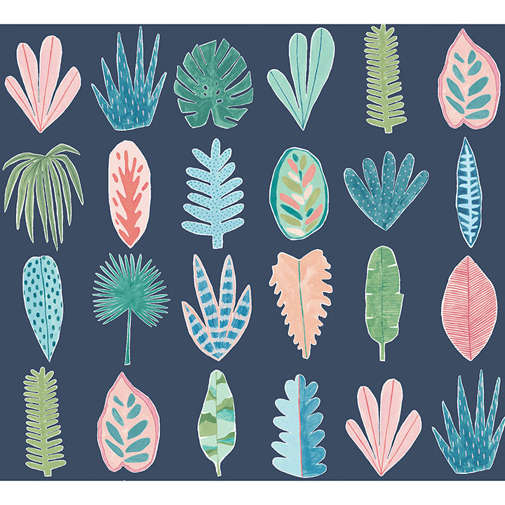 leaf-boogie-denim-tropical-mix-wallpaper-york-wallcoverings-ghs50102w - York Wallcoverings Wallpaper