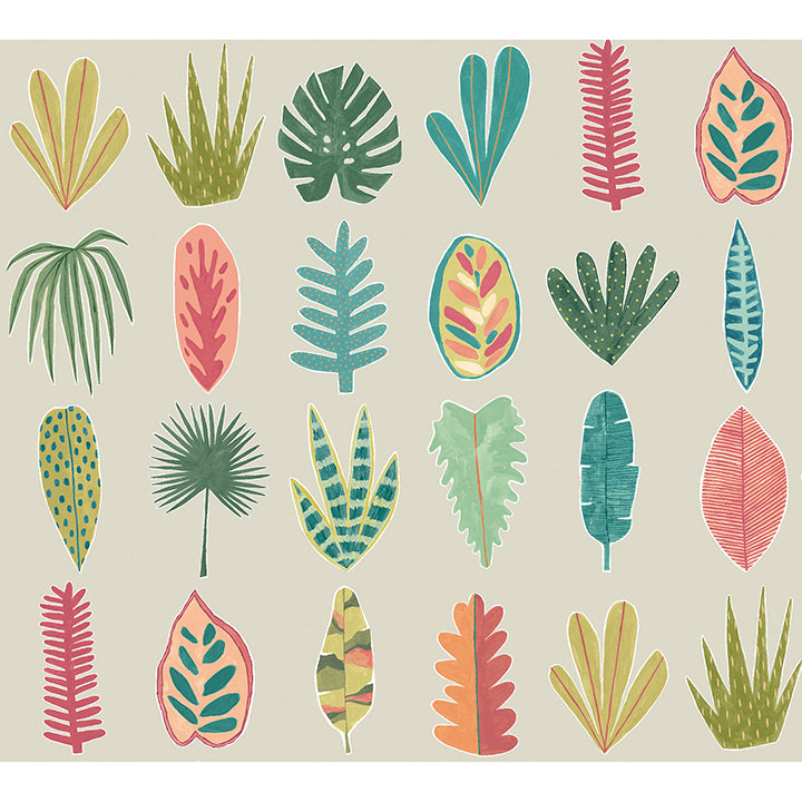 leaf-boogie-neutral-tropical-mix-wallpaper-york-wallcoverings-ghs50108w - York Wallcoverings Wallpaper