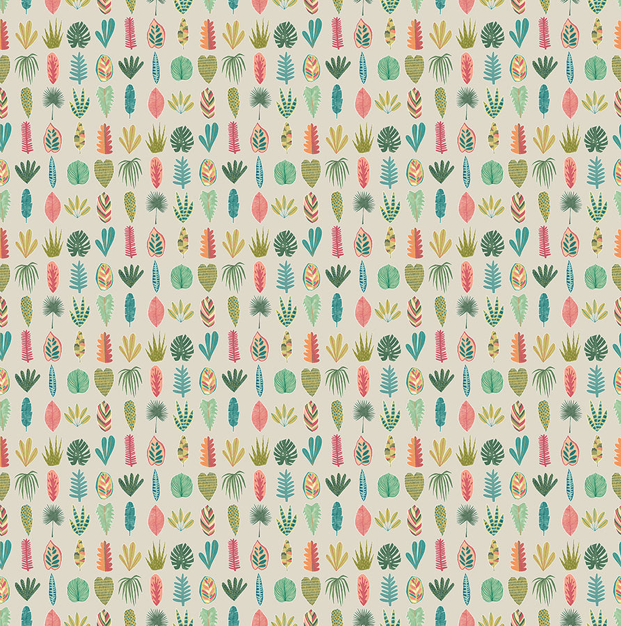 leaf-boogie-neutral-tropical-mix-wallpaper-york-wallcoverings-ghs50108w - York Wallcoverings Wallpaper