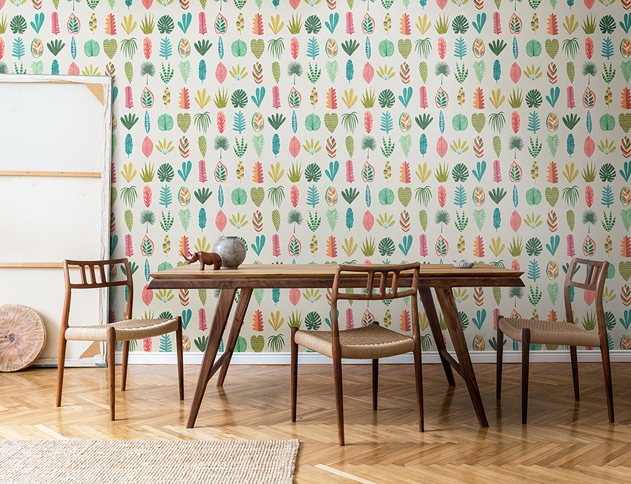 leaf-boogie-neutral-tropical-mix-wallpaper-york-wallcoverings-ghs50108w - York Wallcoverings Wallpaper