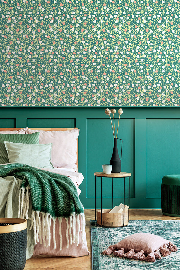 aino-green-tiny-tulip-wallpaper-york-wallcoverings-ghs50138w - York Wallcoverings Wallpaper