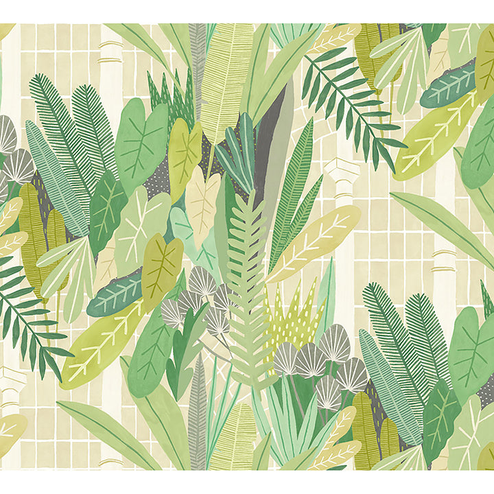 glasshouse-green-tropical-damask-wallpaper-york-wallcoverings-ghs50154w - York Wallcoverings Wallpaper