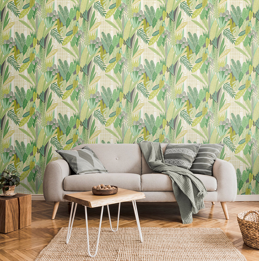 glasshouse-green-tropical-damask-wallpaper-york-wallcoverings-ghs50154w - York Wallcoverings Wallpaper