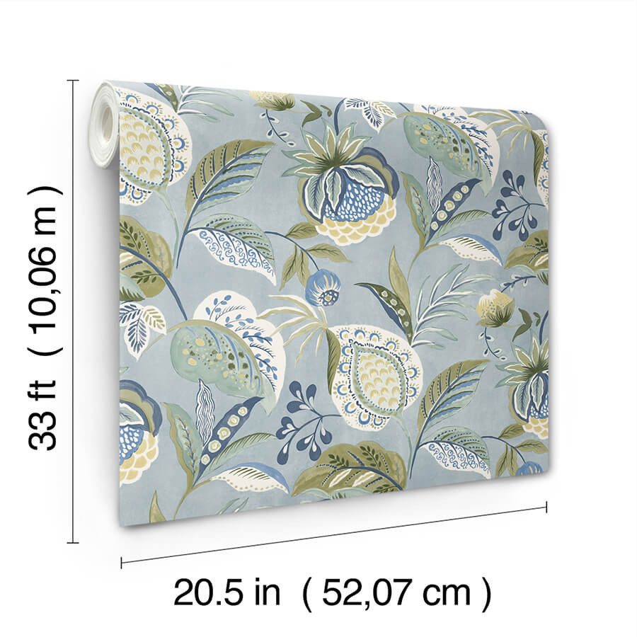 bohemian-blue-jacobean-wallpaper-york-wallcoverings-3125-72300 - York Wallcoverings Papel pintado