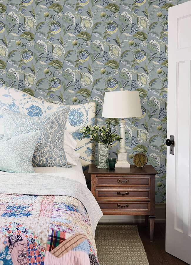 bohemian-blue-jacobean-wallpaper-york-wallcoverings-3125-72300 - York Wallcoverings Papel pintado