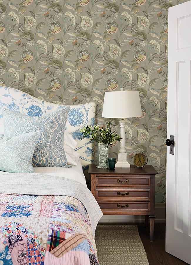 Bohemian Taupe Jacobean Wallpaper - York Wallcoverings - 3125-72301 - York Wallcoverings Wallpaper