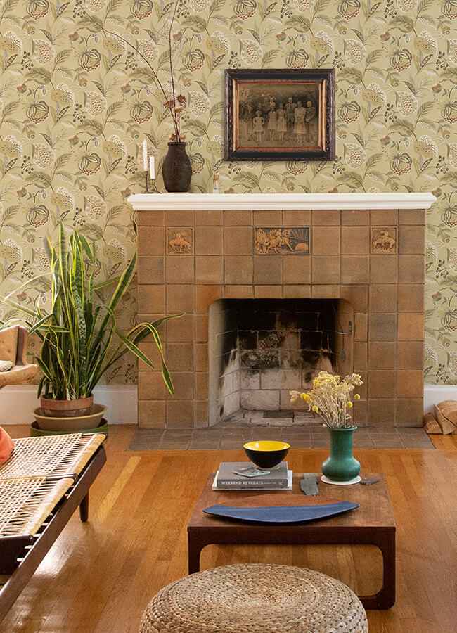 Bohemian Mustard Jacobean Wallpaper - York Wallcoverings - 3125-72302 - York Wallcoverings Wallpaper