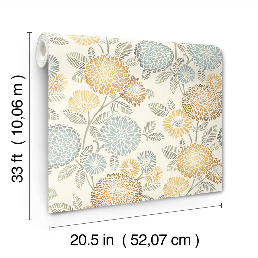 zalipie-apricot-floral-trail-wallpaper-york-wallcoverings-3125-72326 - York Wallcoverings Papel pintado