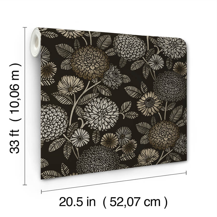zalipie-black-floral-trail-wallpaper-york-wallcoverings-3125-72327 - York Wallcoverings Papel pintado