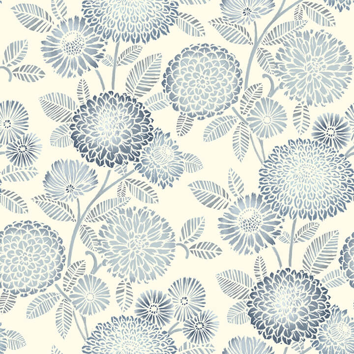zalipie-blue-floral-trail-wallpaper-york-wallcoverings-3125-72328 - York Wallcoverings Papel pintado