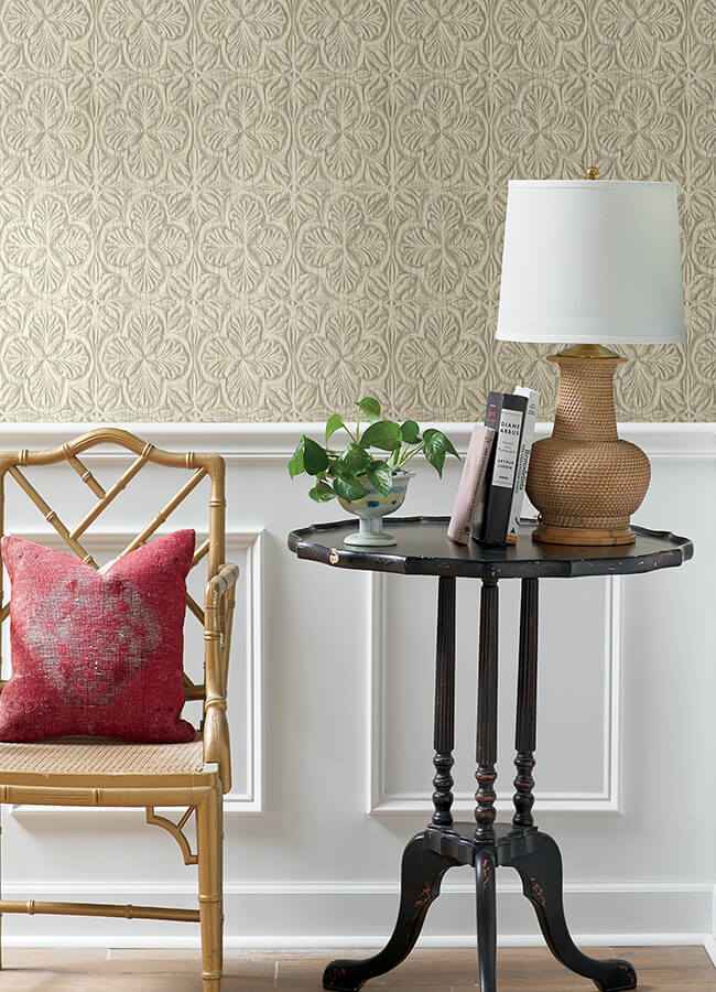 Karachi Cream Wooden Damask Wallpaper - York Wallcoverings - 3125-72333 - York Wallcoverings Wallpaper
