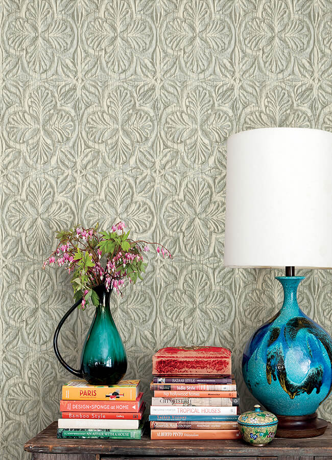karachi-aqua-wooden-damask-wallpaper-york-wallcoverings-3125-72335 - York Wallcoverings Papel pintado