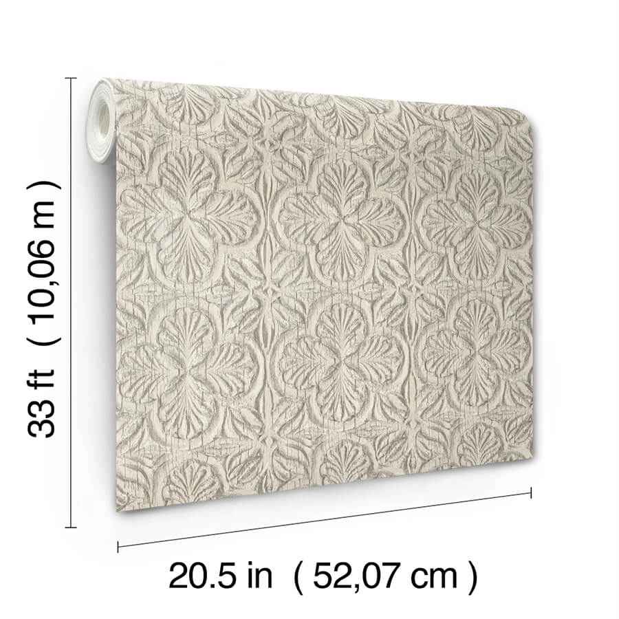 Karachi Taupe Wooden Damask Wallpaper - York Wallcoverings - 3125-72336 - York Wallcoverings Wallpaper