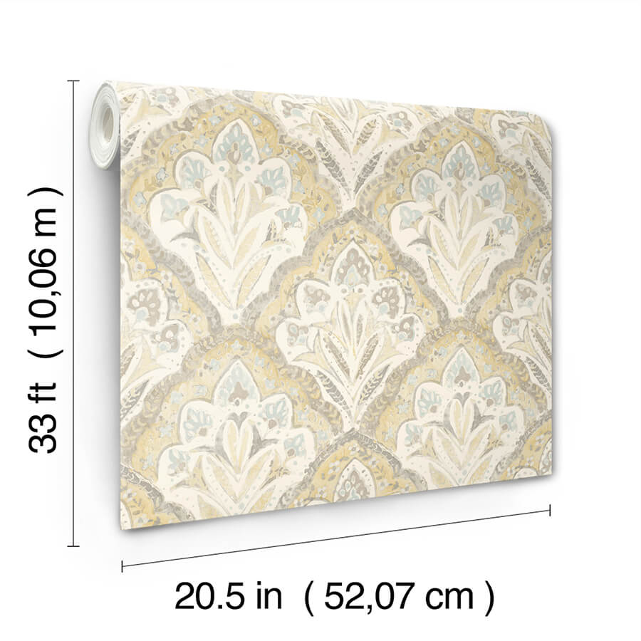 mimir-mustard-quilted-damask-wallpaper-york-wallcoverings-3125-72338 - York Wallcoverings Papel pintado