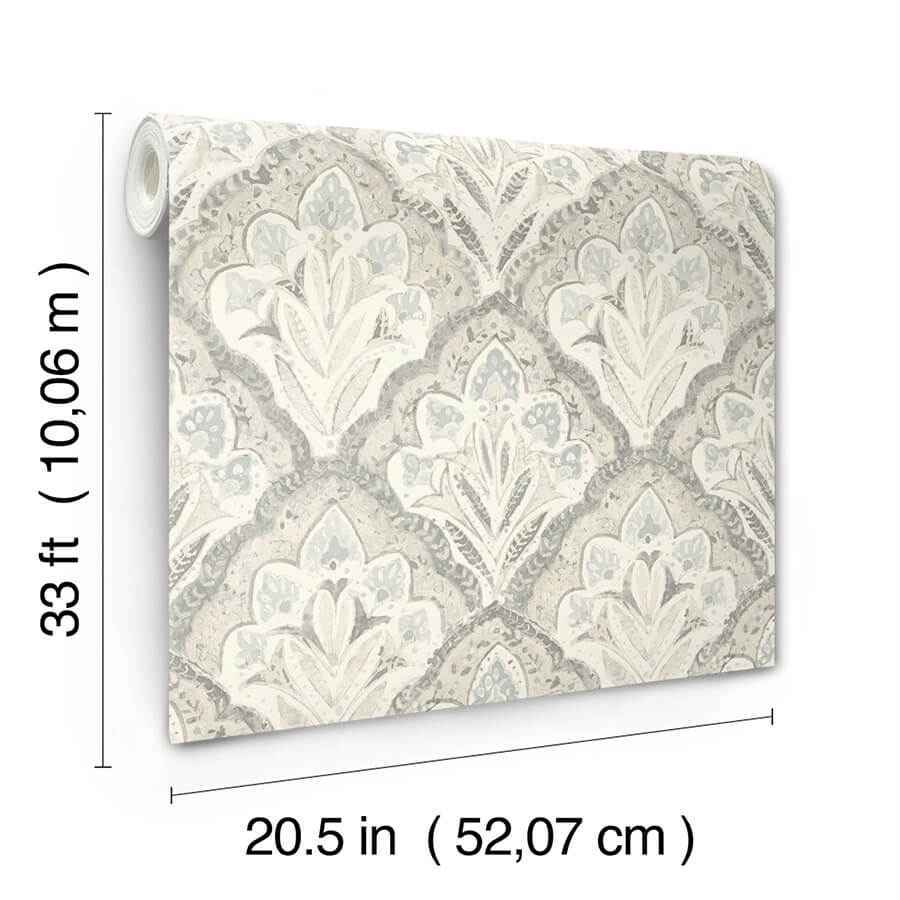 Mimir Grey Quilted Damask Wallpaper - York Wallcoverings - 3125-72340 - York Wallcoverings Wallpaper