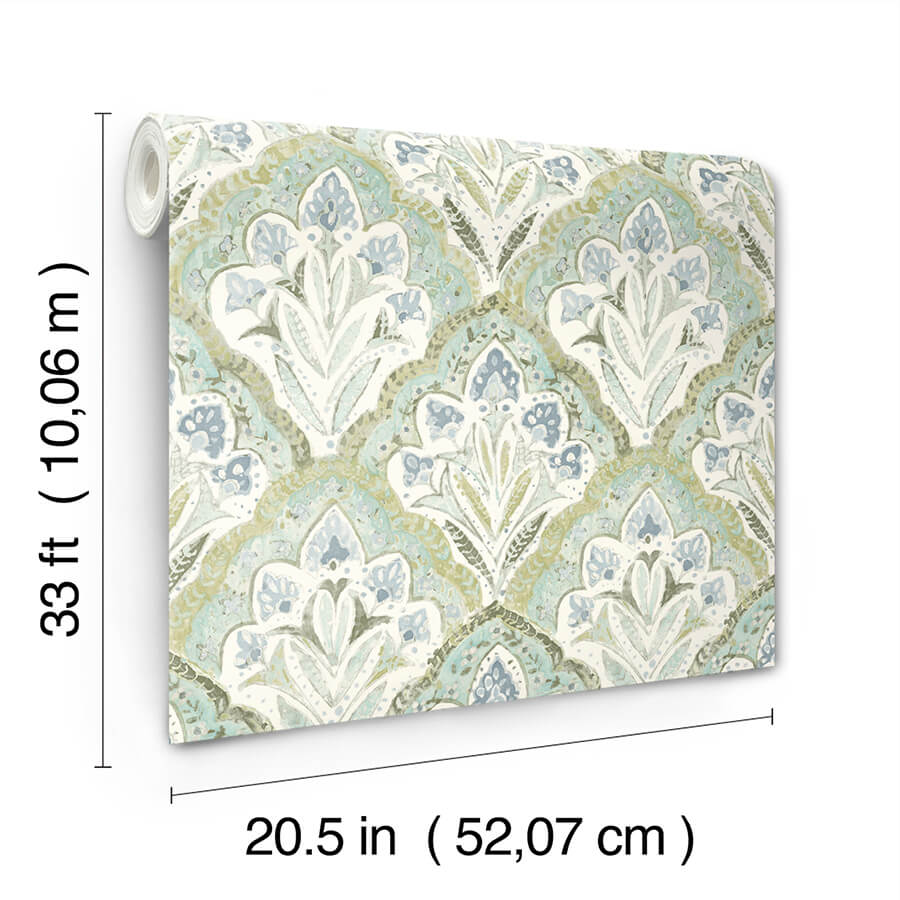 mimir-aquamarine-quilted-damask-wallpaper-york-wallcoverings-3125-72341 - York Wallcoverings Papel pintado
