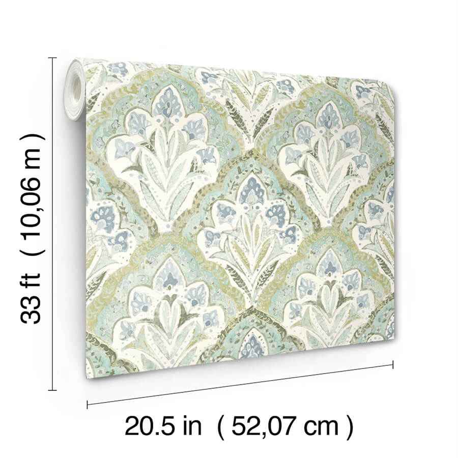 Mimir Aquamarine Quilted Damask Wallpaper - York Wallcoverings - 3125-72341 - York Wallcoverings Wallpaper