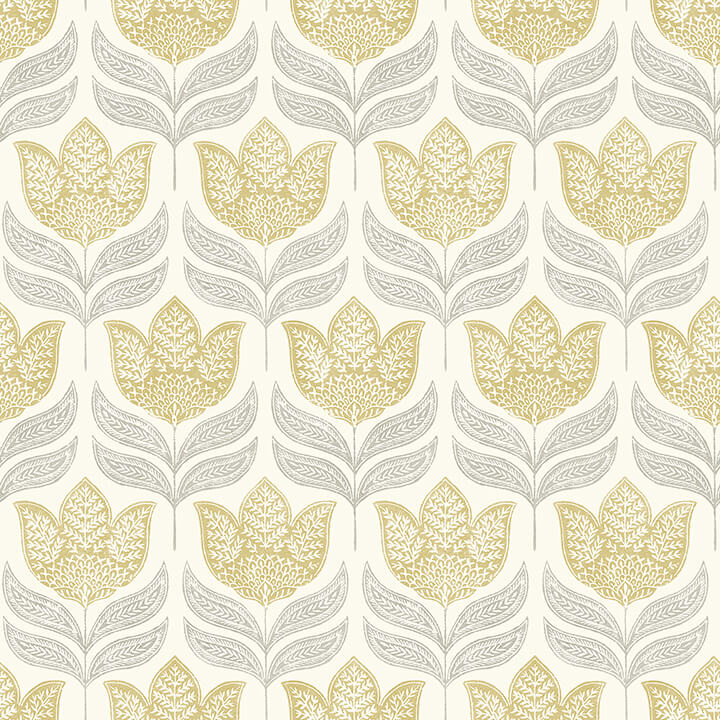 cathal-mustard-tulip-block-print-wallpaper-york-wallcoverings-3125-72342 - York Wallcoverings Papel pintado