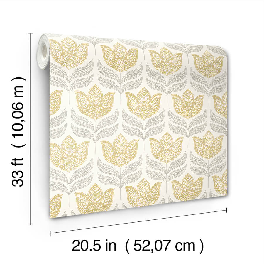 cathal-mustard-tulip-block-print-wallpaper-york-wallcoverings-3125-72342 - York Wallcoverings Papel pintado