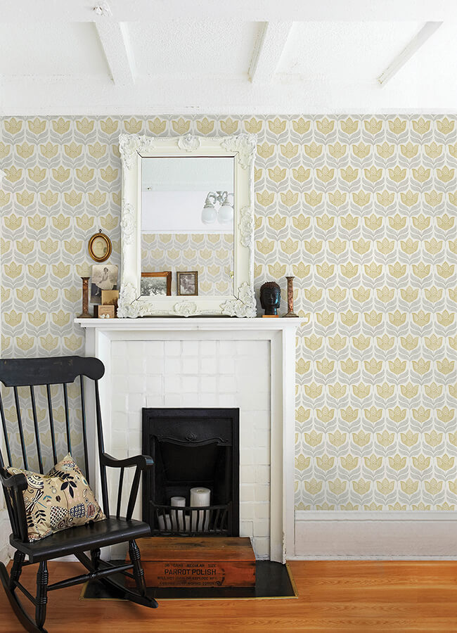 cathal-mustard-tulip-block-print-wallpaper-york-wallcoverings-3125-72342 - York Wallcoverings Papel pintado