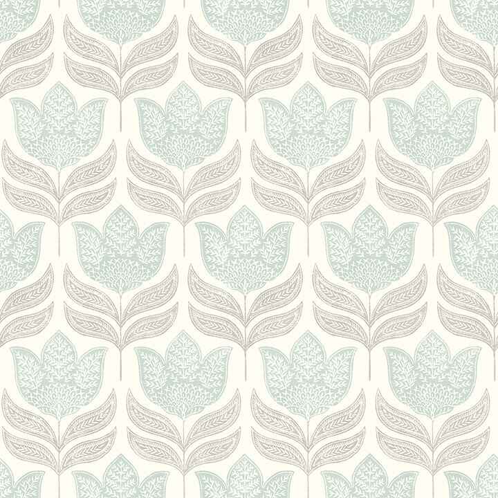Cathal Aqua Tulip Block Print Wallpaper - York Wallcoverings - 3125-72344 - York Wallcoverings Wallpaper