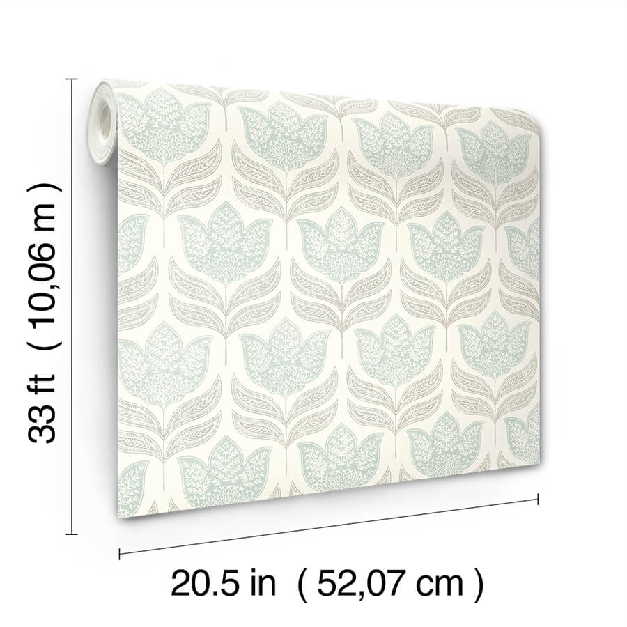 cathal-aqua-tulip-block-print-wallpaper-york-wallcoverings-3125-72344 - York Wallcoverings Papel pintado