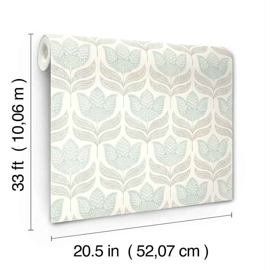 Cathal Aqua Tulip Block Print Wallpaper - York Wallcoverings - 3125-72344 - York Wallcoverings Wallpaper