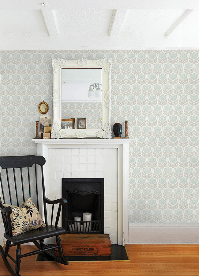 cathal-aqua-tulip-block-print-wallpaper-york-wallcoverings-3125-72344 - York Wallcoverings Papel pintado