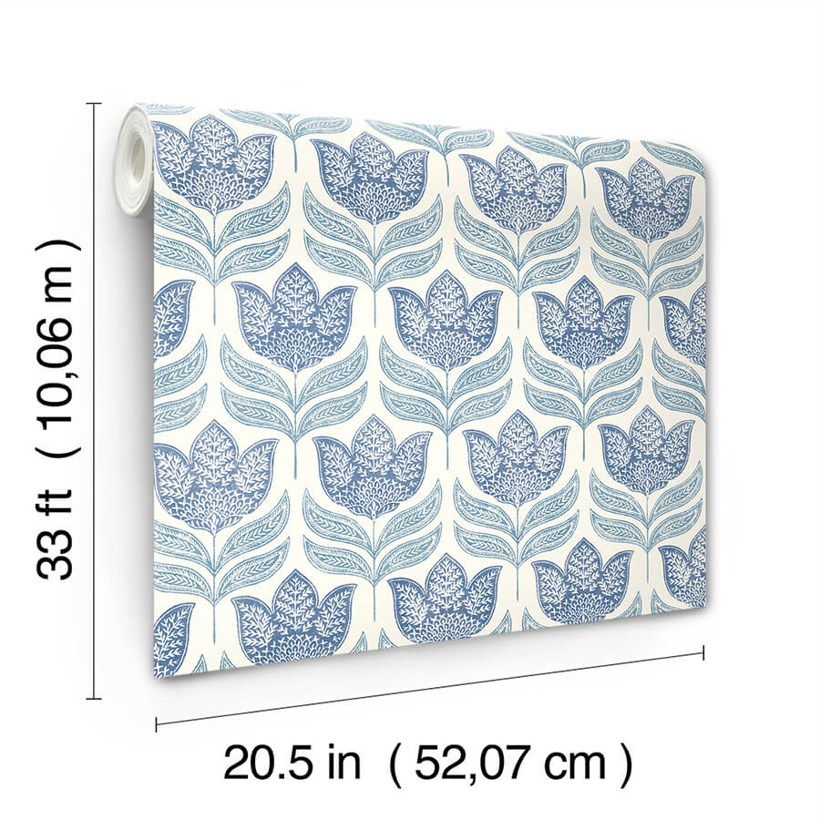 cathal-blue-tulip-block-print-wallpaper-york-wallcoverings-3125-72345 - York Wallcoverings Papel pintado