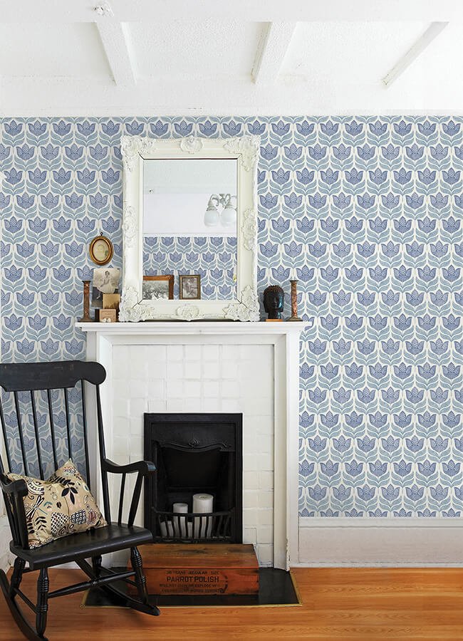 cathal-blue-tulip-block-print-wallpaper-york-wallcoverings-3125-72345 - York Wallcoverings Papel pintado