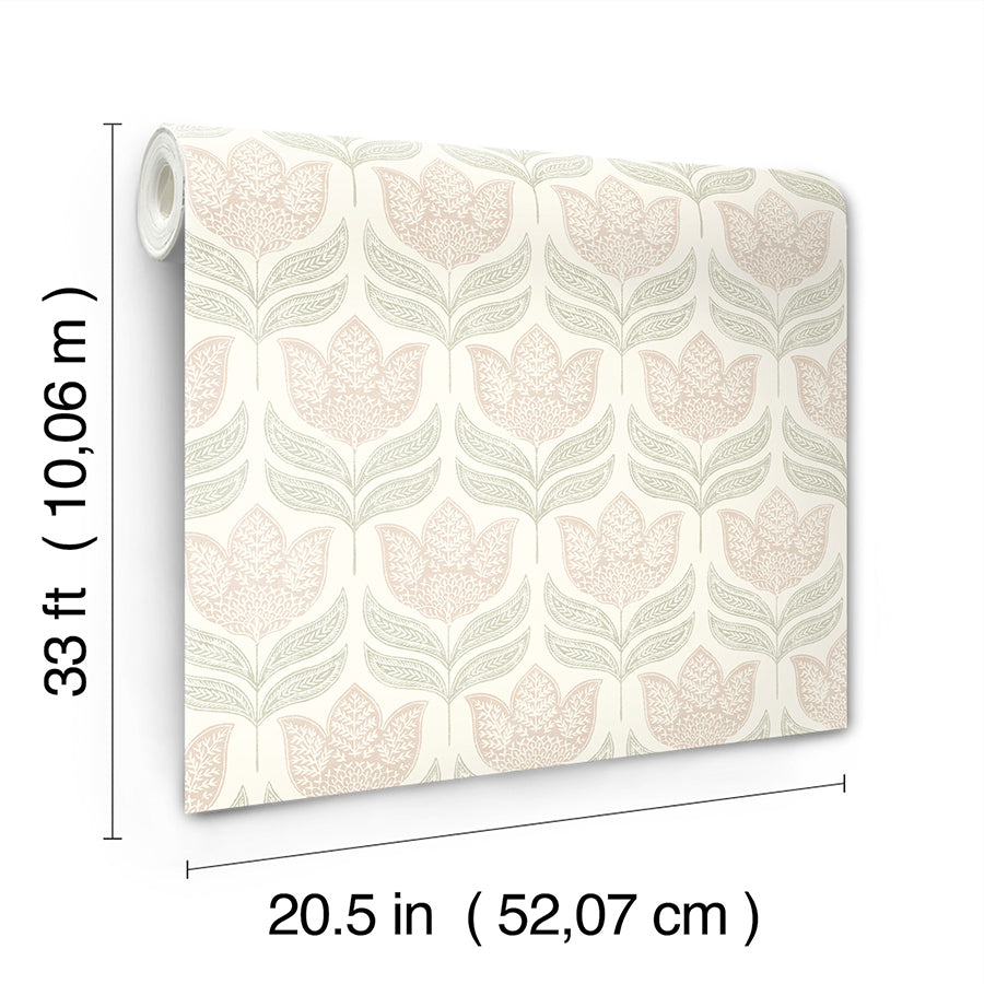 cathal-blush-tulip-block-print-wallpaper-york-wallcoverings-3125-72346 - York Wallcoverings Papel pintado