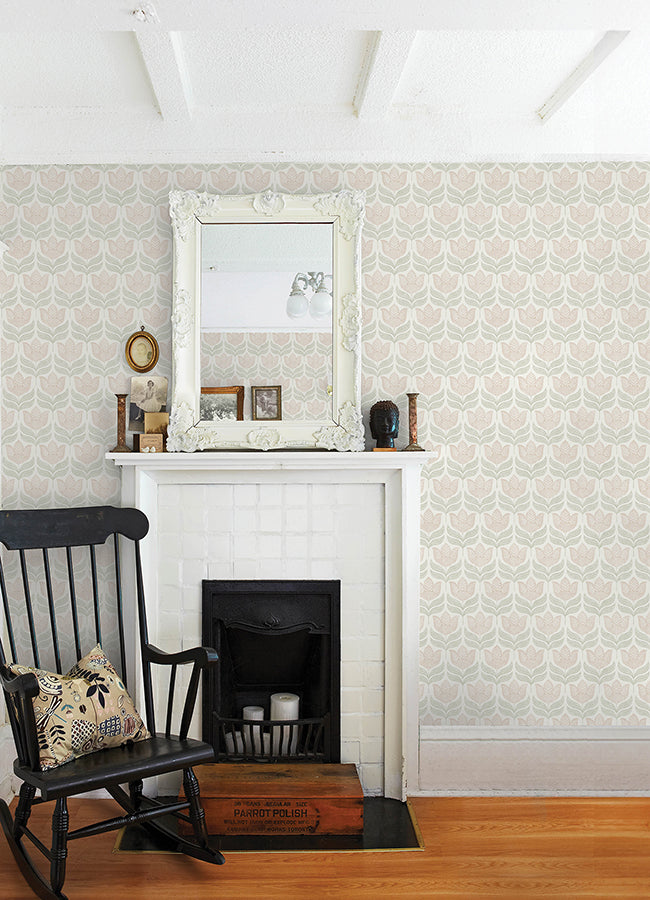 cathal-blush-tulip-block-print-wallpaper-york-wallcoverings-3125-72346 - York Wallcoverings Papel pintado