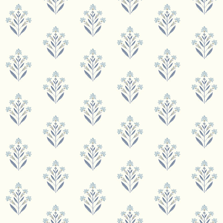 kova-blue-floral-crest-wallpaper-york-wallcoverings-3125-72347 - York Wallcoverings Papel pintado