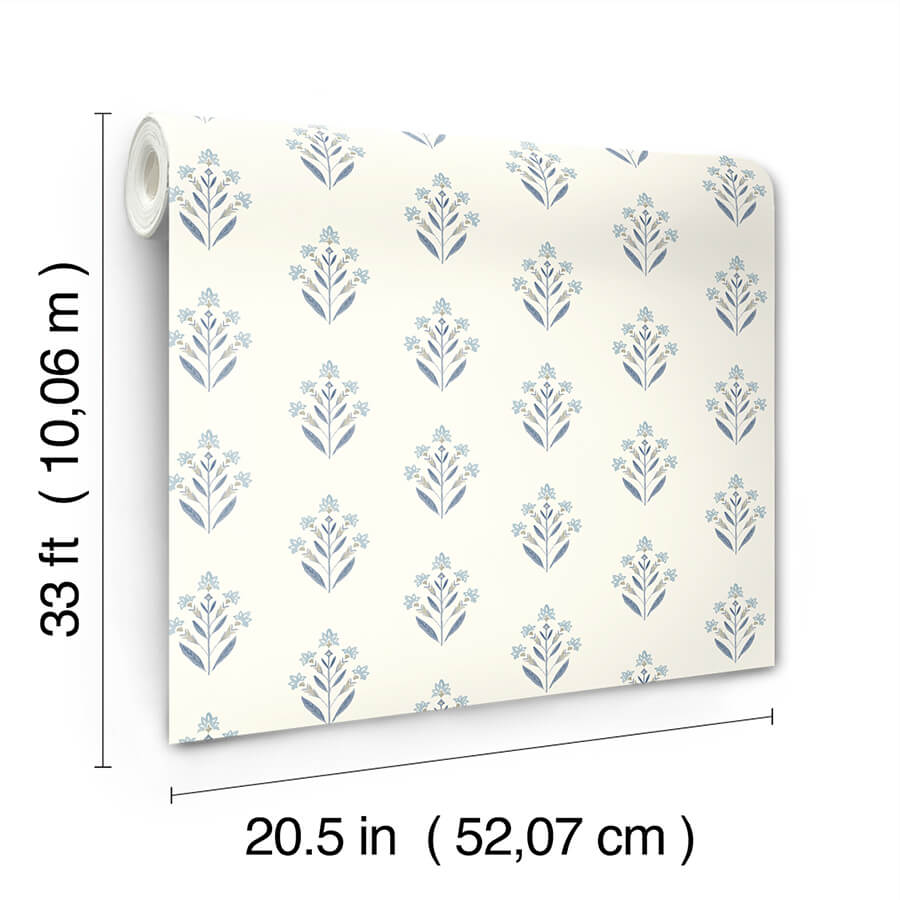 kova-blue-floral-crest-wallpaper-york-wallcoverings-3125-72347 - York Wallcoverings Papel pintado