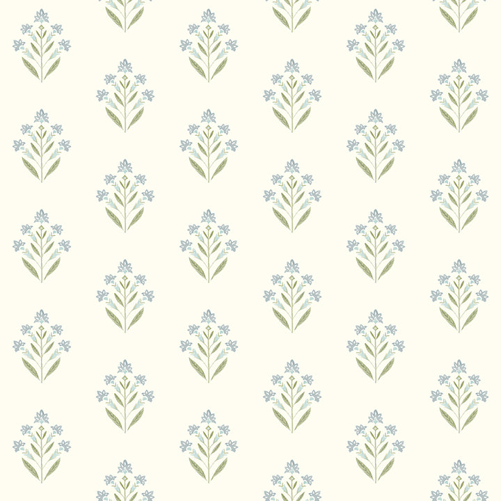 kova-aquamarine-floral-crest-wallpaper-york-wallcoverings-3125-72351 - York Wallcoverings Papel pintado