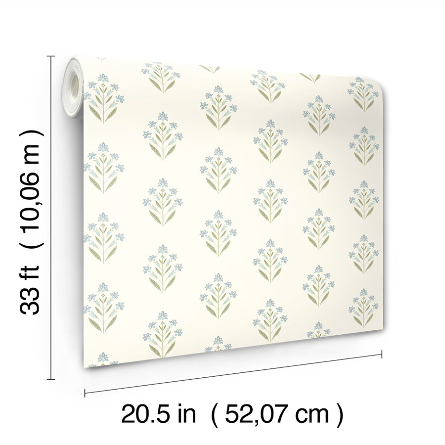 kova-aquamarine-floral-crest-wallpaper-york-wallcoverings-3125-72351 - York Wallcoverings Papel pintado