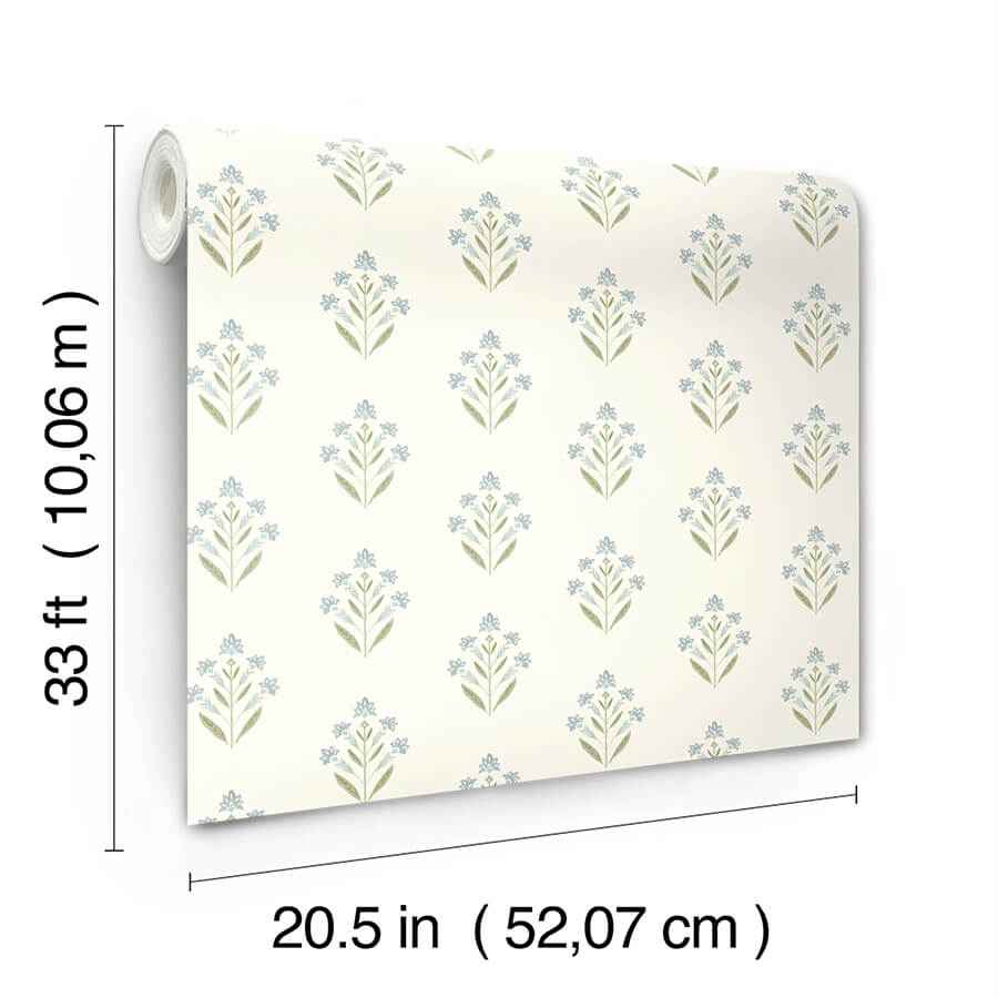 Kova Aquamarine Floral Crest Wallpaper - York Wallcoverings - 3125-72351 - York Wallcoverings Wallpaper