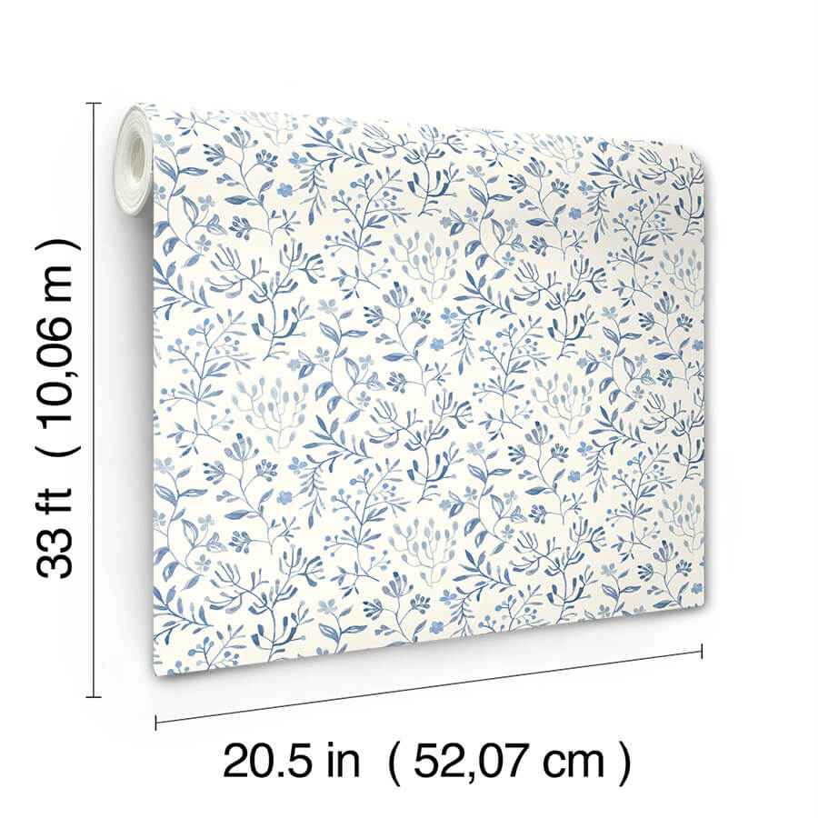 Tarragon Blue Dainty Meadow Wallpaper - York Wallcoverings - 3125-72352 - York Wallcoverings Wallpaper