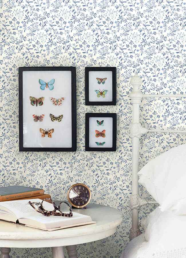 Tarragon Blue Dainty Meadow Wallpaper - York Wallcoverings - 3125-72352 - York Wallcoverings Wallpaper