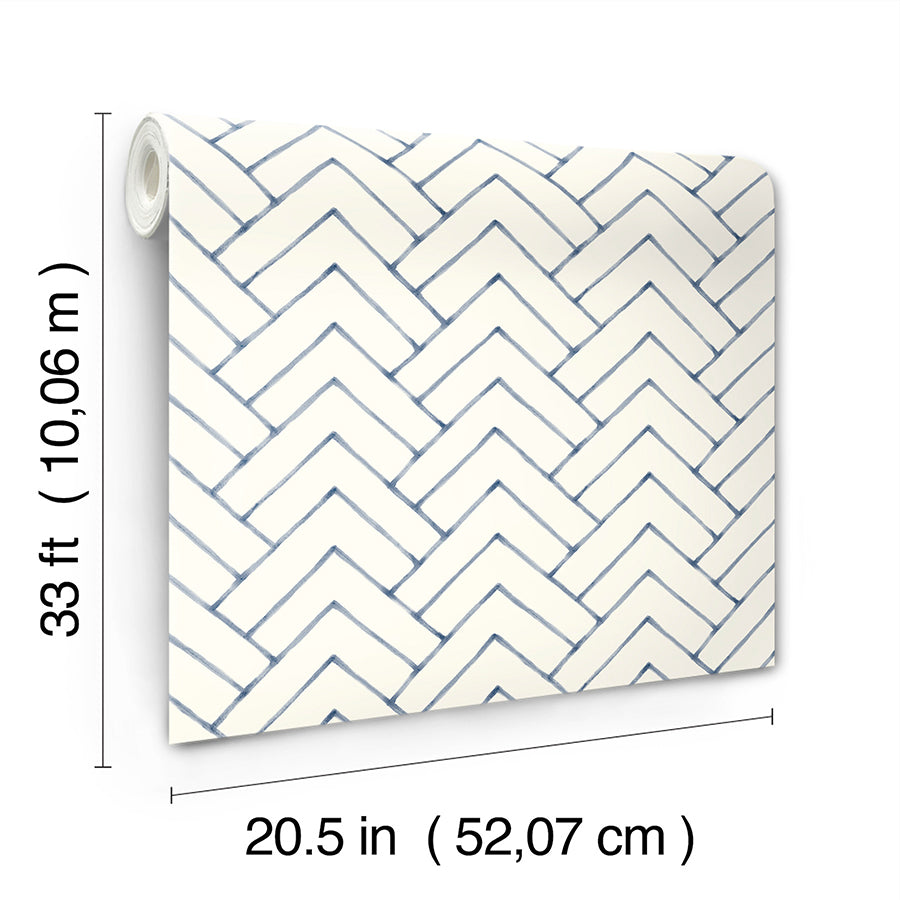 oswin-navy-tiered-herringbone-wallpaper-york-wallcoverings-3125-72363 - York Wallcoverings Papel pintado