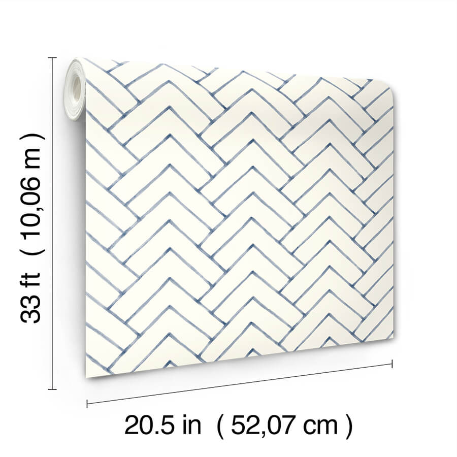 oswin-navy-tiered-herringbone-wallpaper-york-wallcoverings-3125-72363 - York Wallcoverings Wallpaper