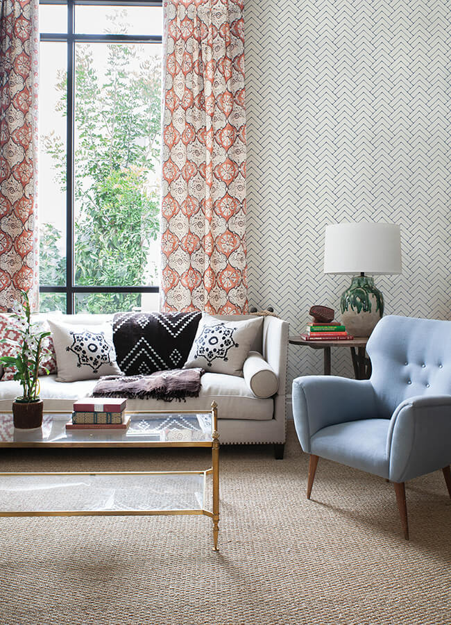 oswin-navy-tiered-herringbone-wallpaper-york-wallcoverings-3125-72363 - York Wallcoverings Wallpaper