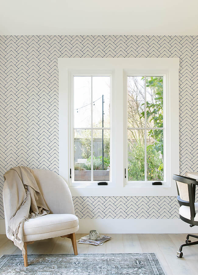 oswin-navy-tiered-herringbone-wallpaper-york-wallcoverings-3125-72363 - York Wallcoverings Papel pintado