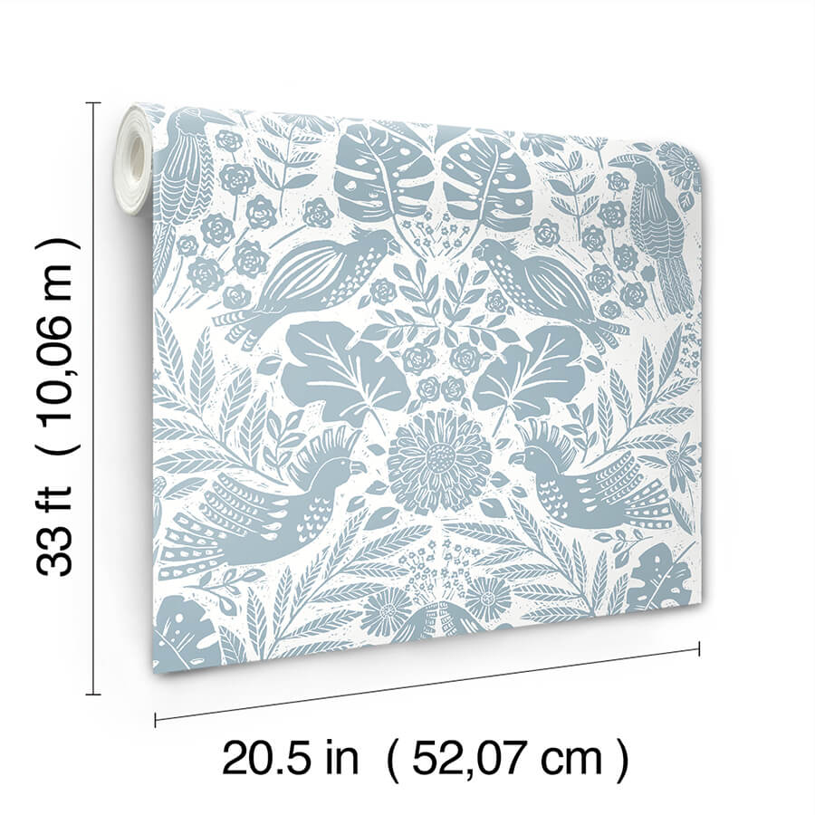 nestle-blue-bird-block-print-wallpaper-york-wallcoverings-4122-27000 - York Wallcoverings Wallpaper
