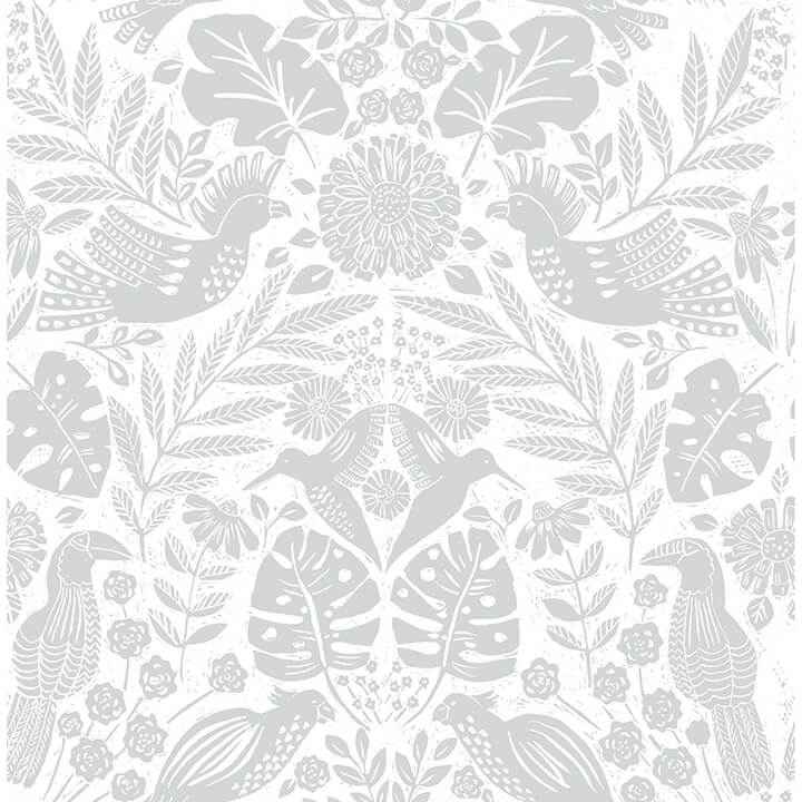 Nestle Light Grey Bird Block Print Wallpaper - York Wallcoverings - 4122-27001
